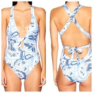 NEW! LETARTE Maui Hawaii Paisley Tropical Leaf One Piece Bathing Swimsuit Small.